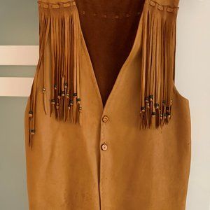 Signed Native Handmade Leather Fringe Vest Great for Western-Rodeo